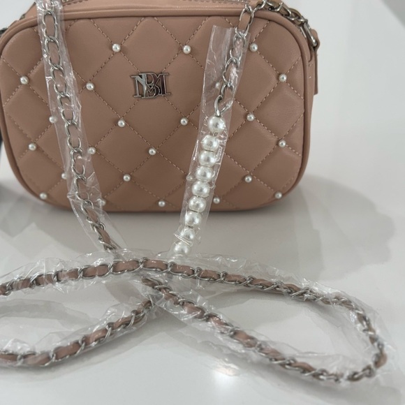 Badgley Mischka Elegant Quilted Pearl-Studded Crossbody Bag - Beige - Picture 6 of 7